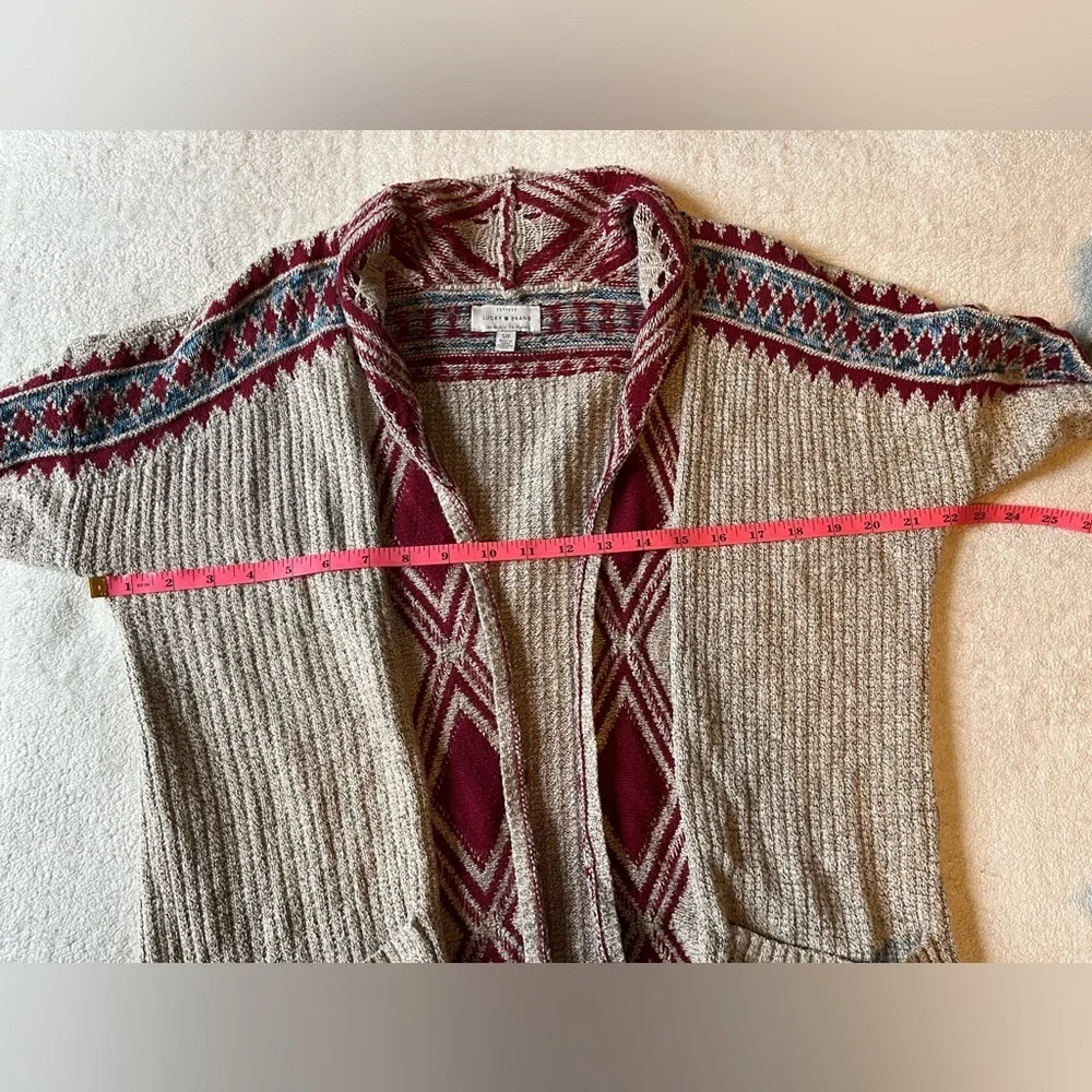 Lucky Brand Sweater. Open Front Cardigan. Tan Red. Women’s Sz Small